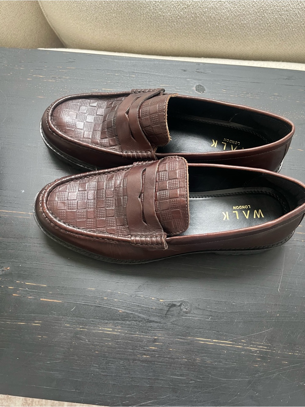 WALK London Brown Embossed Penny Loafers
Size 9 Chunky Sole Slip-On Shoes